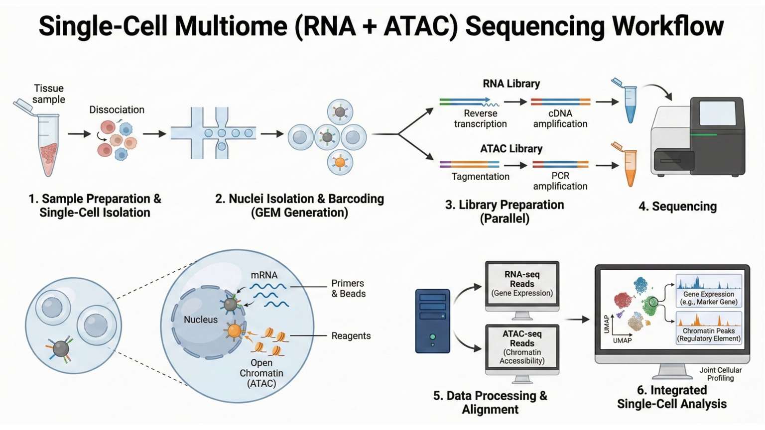Single-Cell Multiome (RNA + ATAC) workflow chart