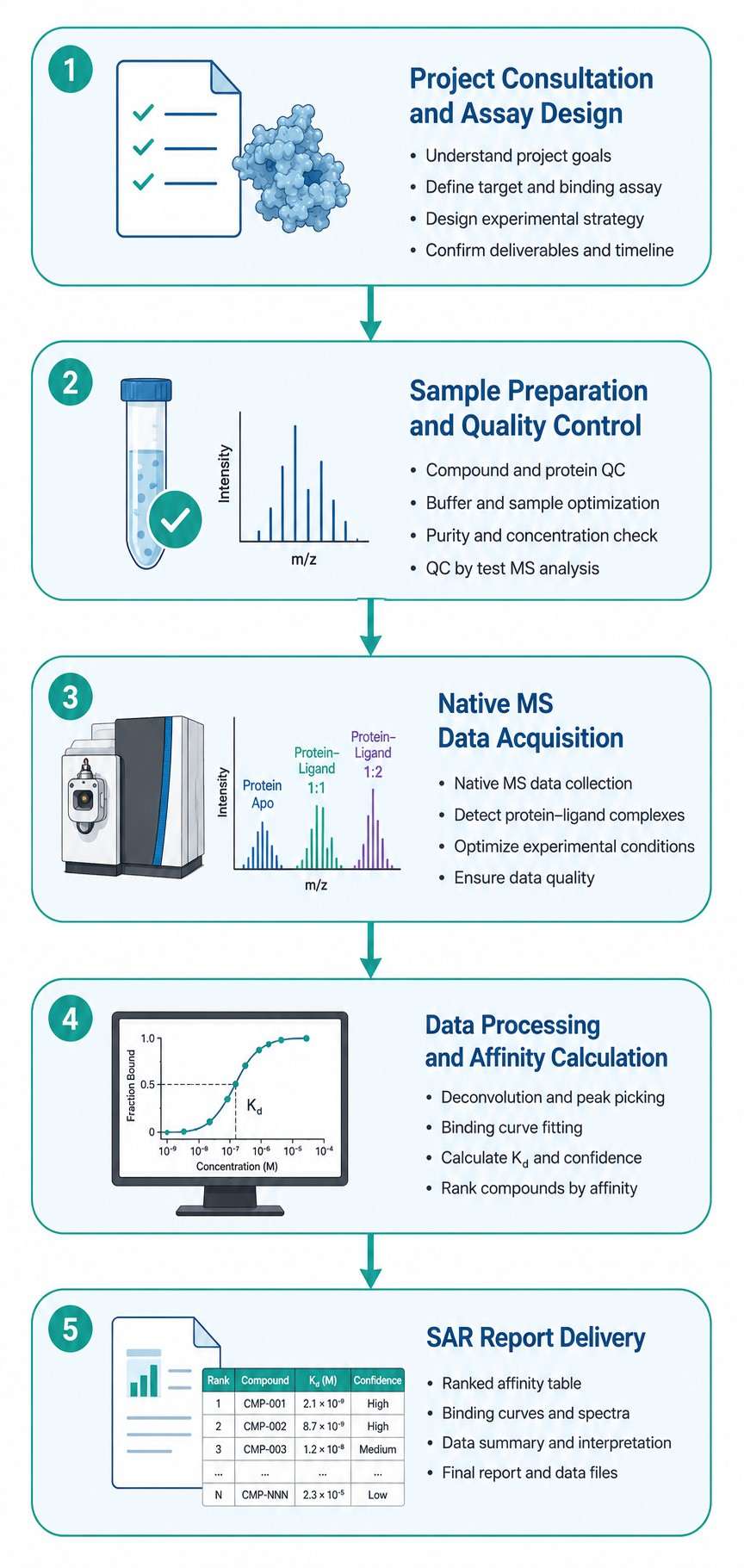 SAR-MS workflow diagram with five technical steps.