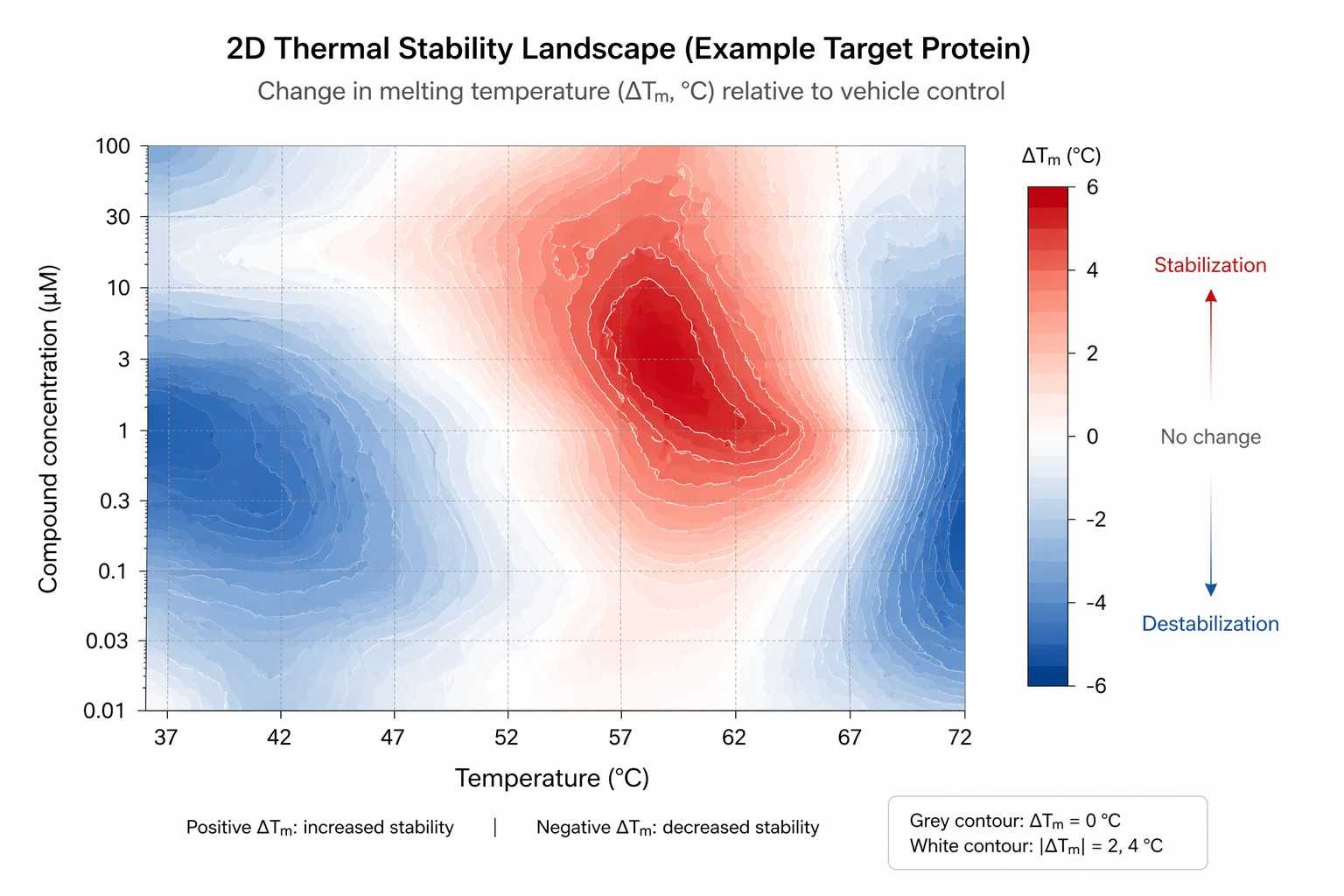 2D thermal stability landscape showing protein response across temperature and concentration