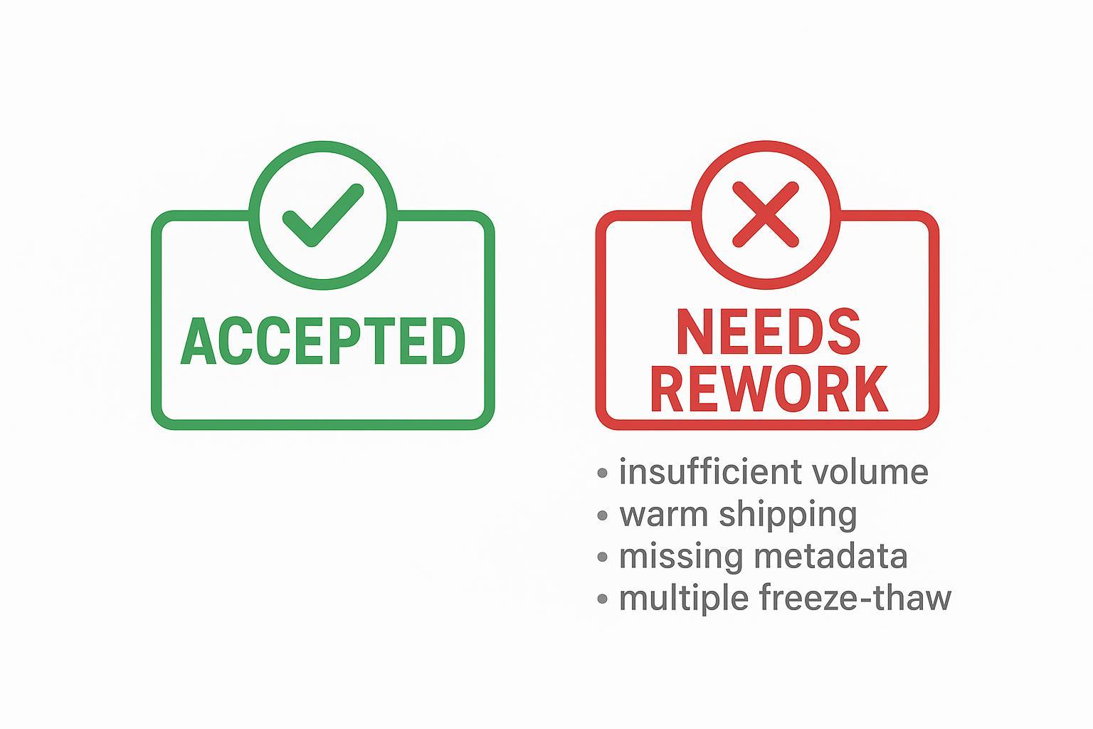 Accepted vs needs rework sample submission checklist for untargeted metabolomics service.