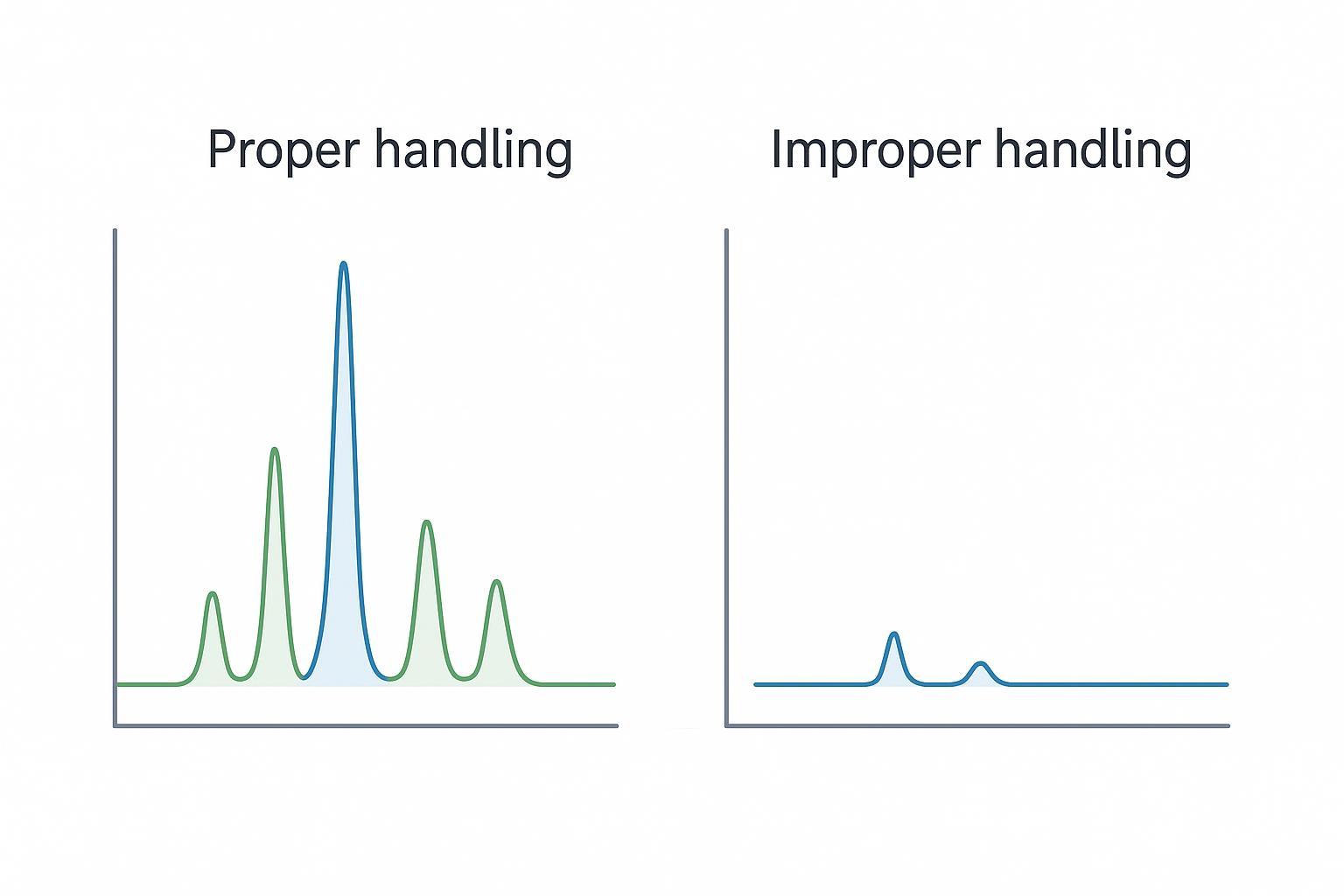 Diagram showing how improper storage reduces detected metabolite features in untargeted metabolomics.