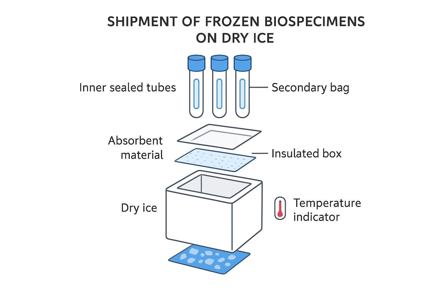 Packaging diagram for shipping metabolomics samples on dry ice to metabolomics lab services.