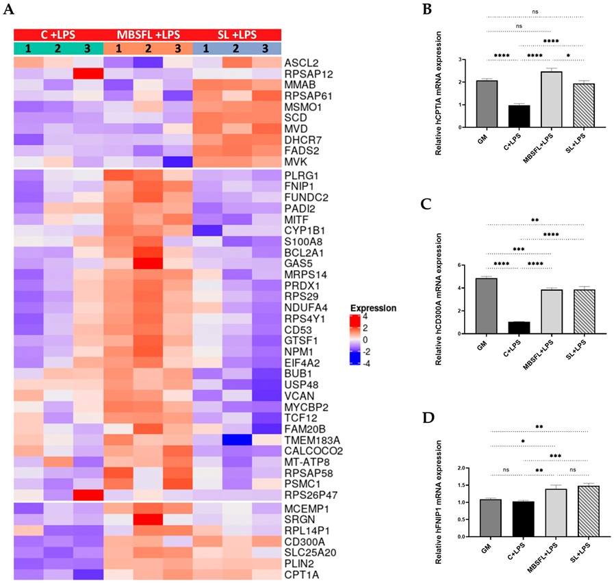 Figure from Richter et al. 2023, IJMS, showing eicosanoid and oxylipin metabolite profile from LC-MS metabolomics analysis of BSFL oil-treated macrophages, illustrating TLR signalling pathway perturbation.