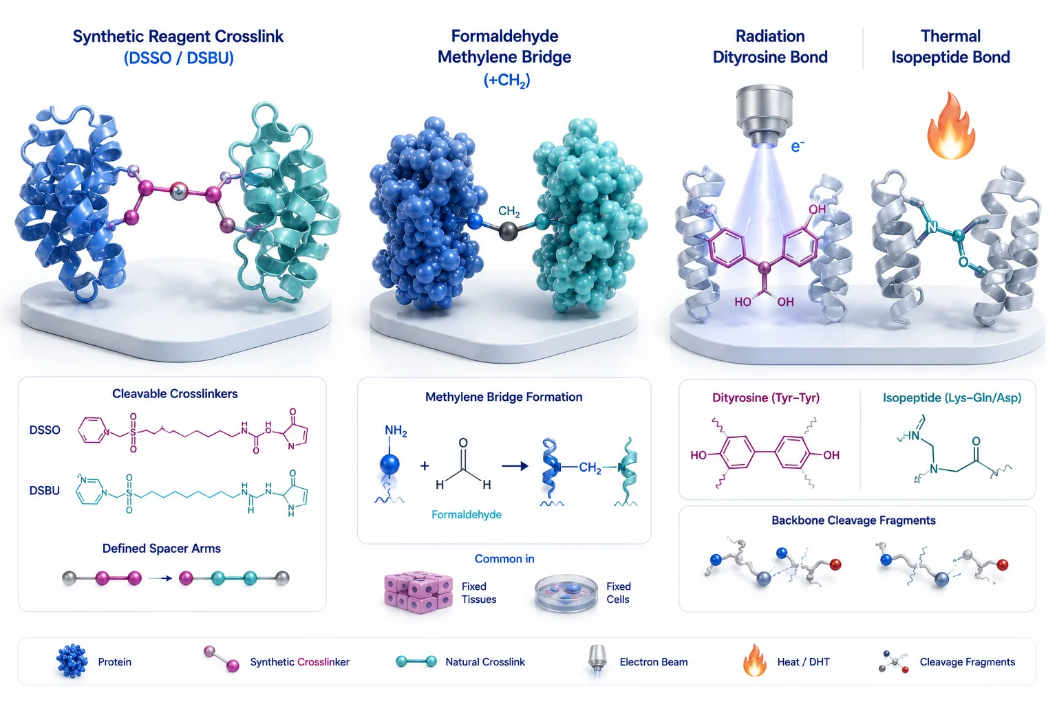 When Crosslinks Are Not Standard Reagents: Can XL-MS Map Fixed, Irradiated, or Heat-Crosslinked Protein Materials?